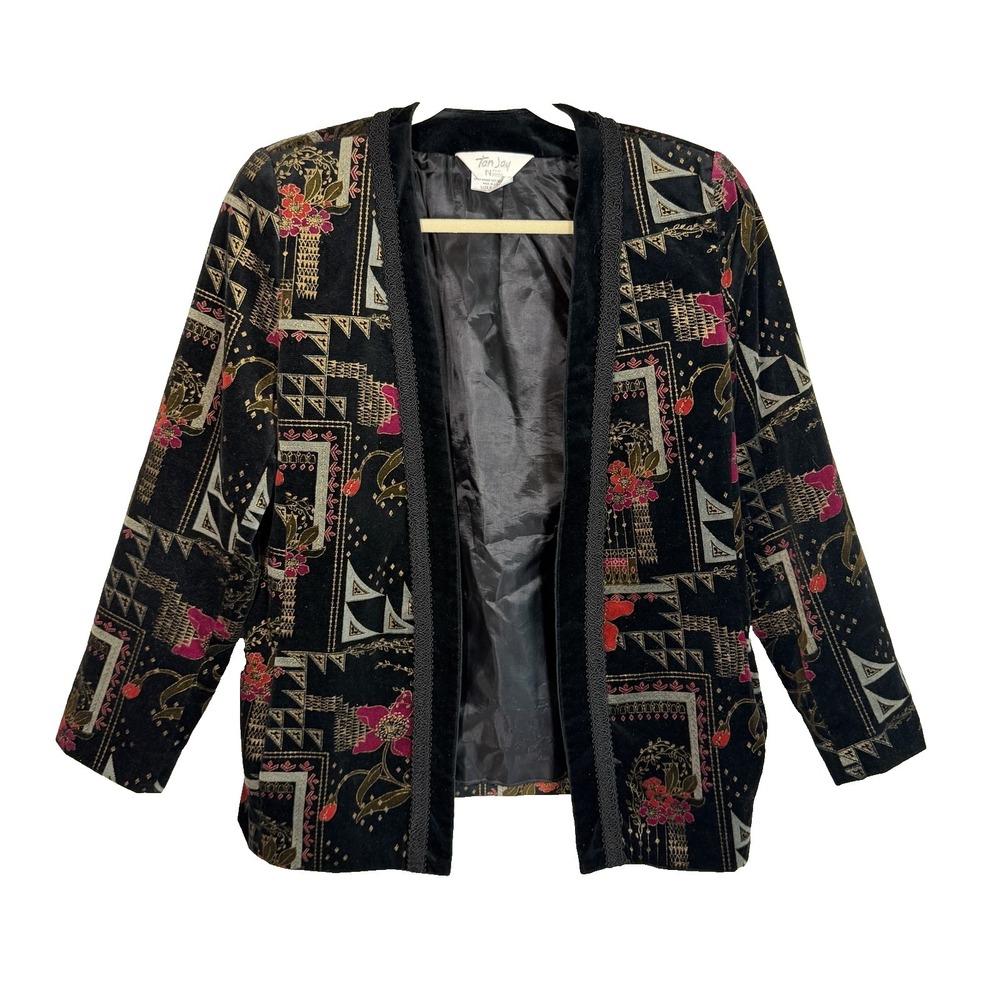 Tan Jay By Nygard Womens 8 Floral Cotton Jacket Made In USA Boho VTG